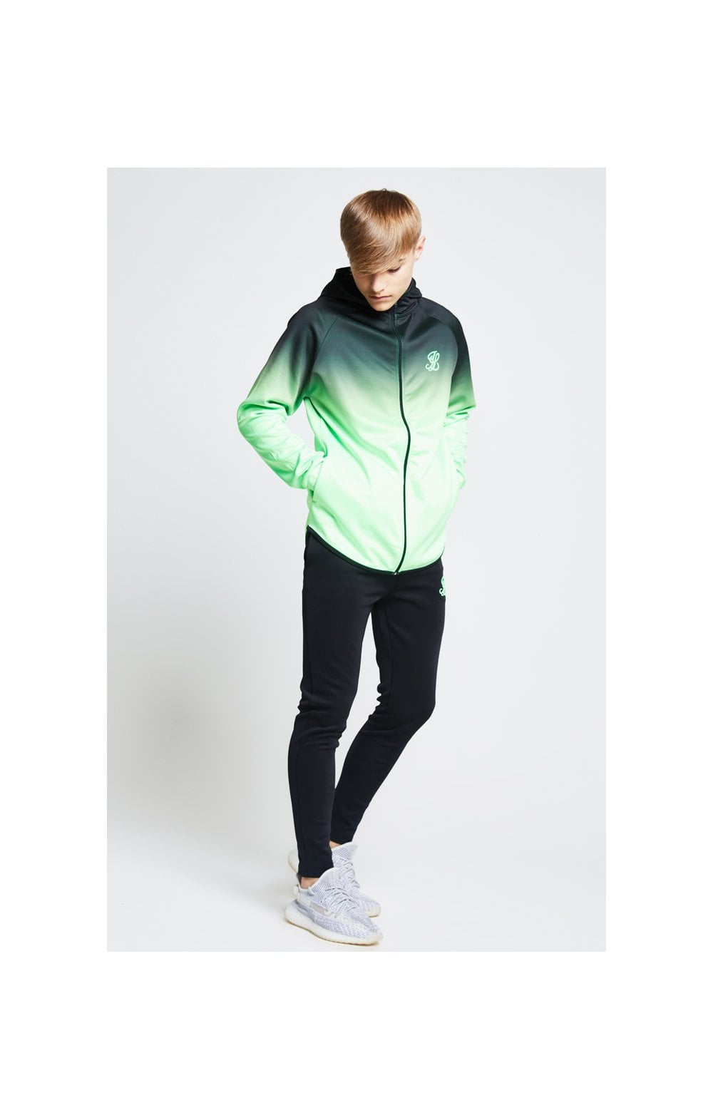 Illusive London Athlete Zip Through Hoodie - Black & Neon Green (3)