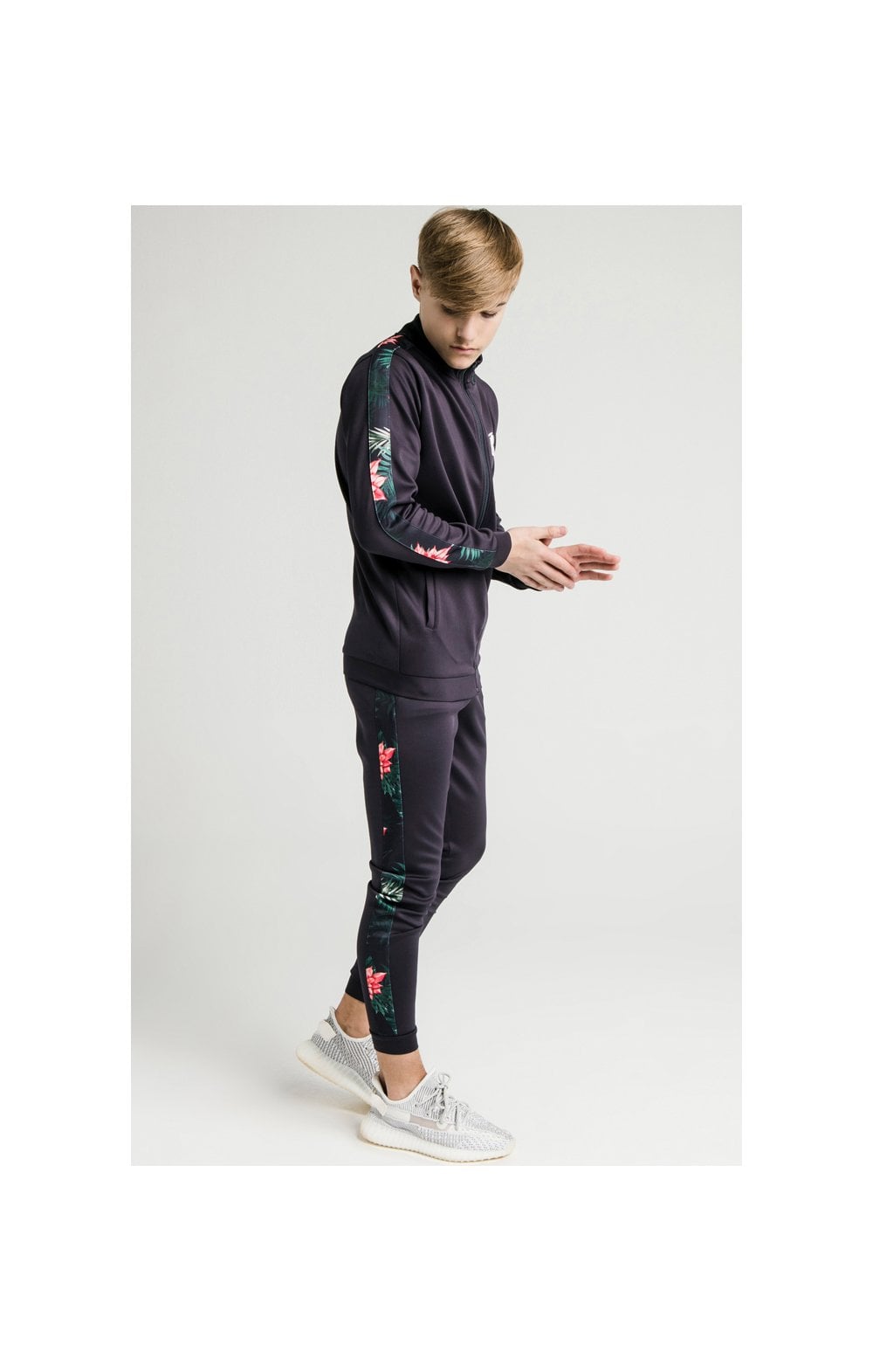 Illusive London Poly Funnel Neck Hoodie - Navy & Floral (2)