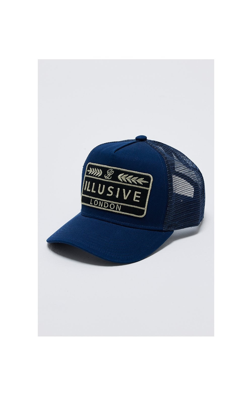 Load image into Gallery viewer, Illusive London Patch Mesh Trucker - Navy &amp; Gold